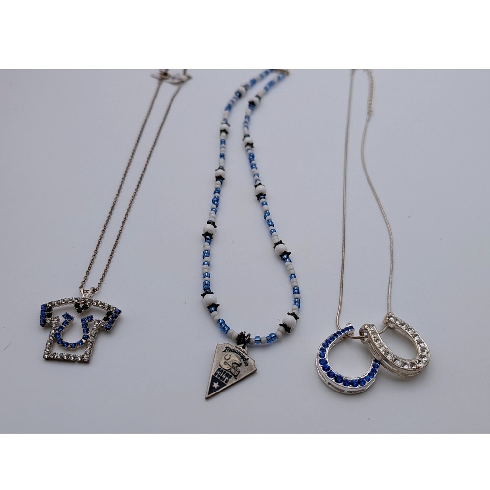 Indianapolis Colts Jewelry Lot 3 Necklaces Rhinestone Jersey Horseshoe Beaded